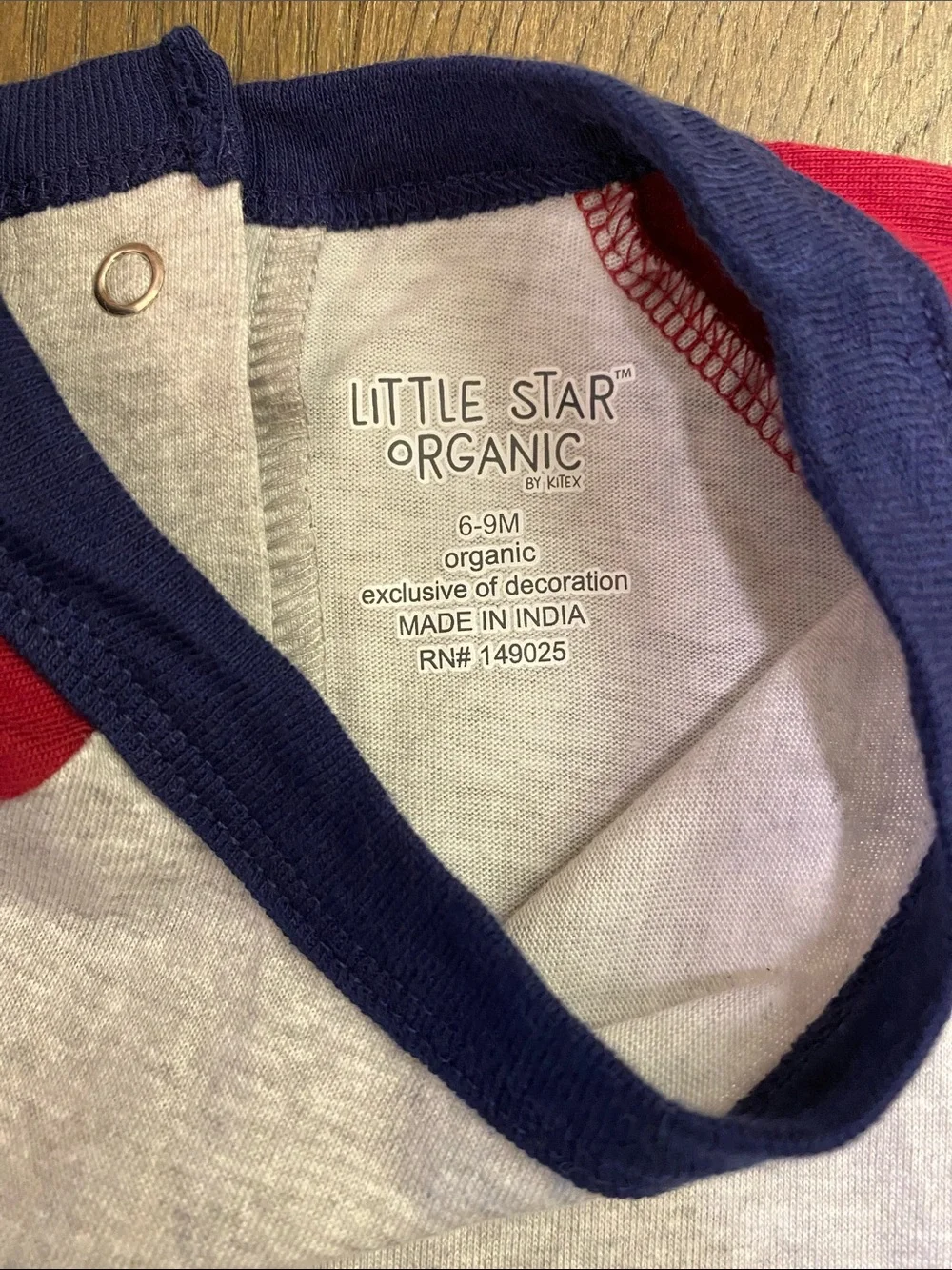 Organic Cotton One-Piece Bodysuit - Gray with Red Sleeves and Navy Trim